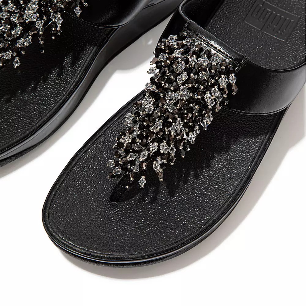 Fitflop RUMBA Beaded Tå-Post Sandaler Dame Svarte | 321895-I