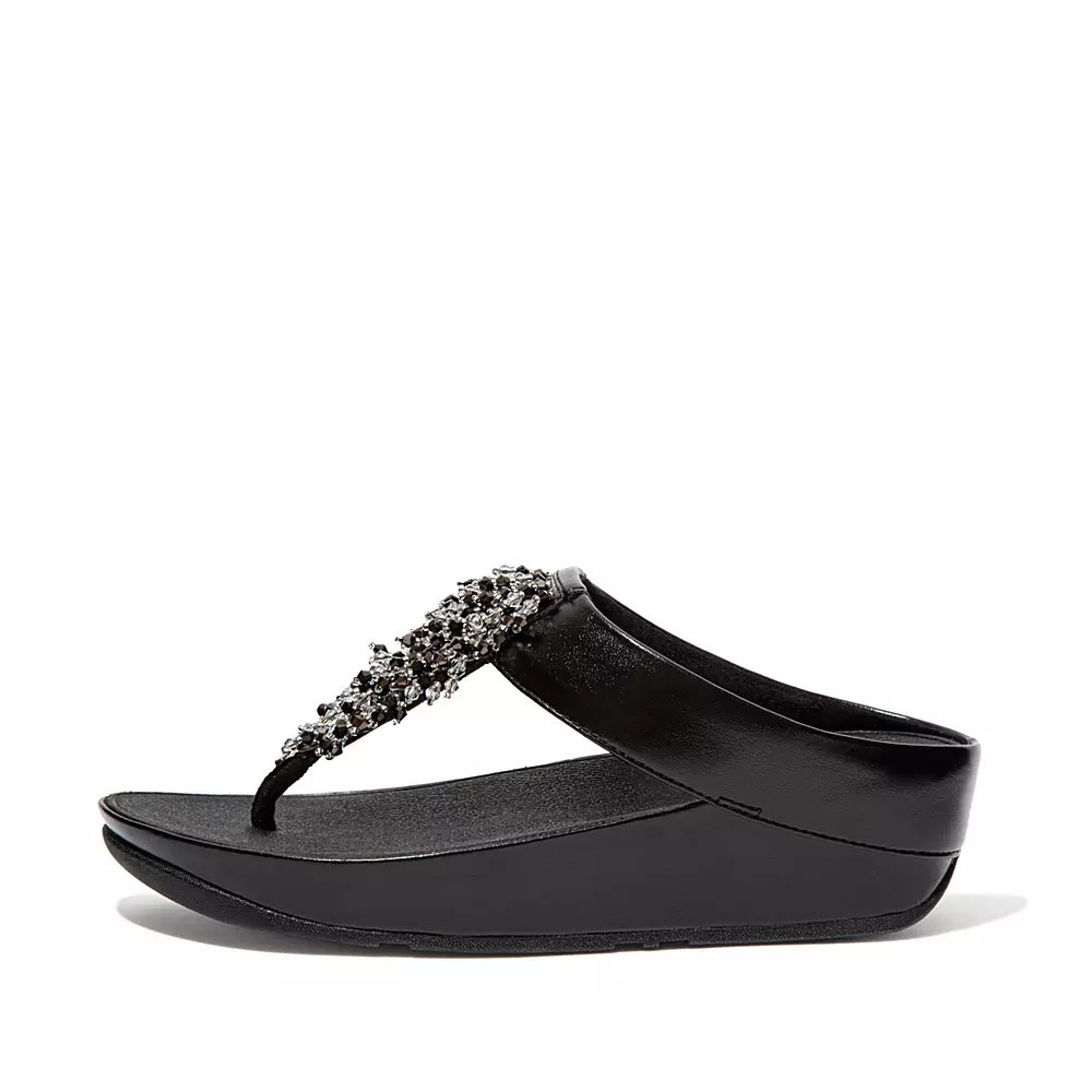 Fitflop RUMBA Beaded Tå-Post Sandaler Dame Svarte | 321895-I