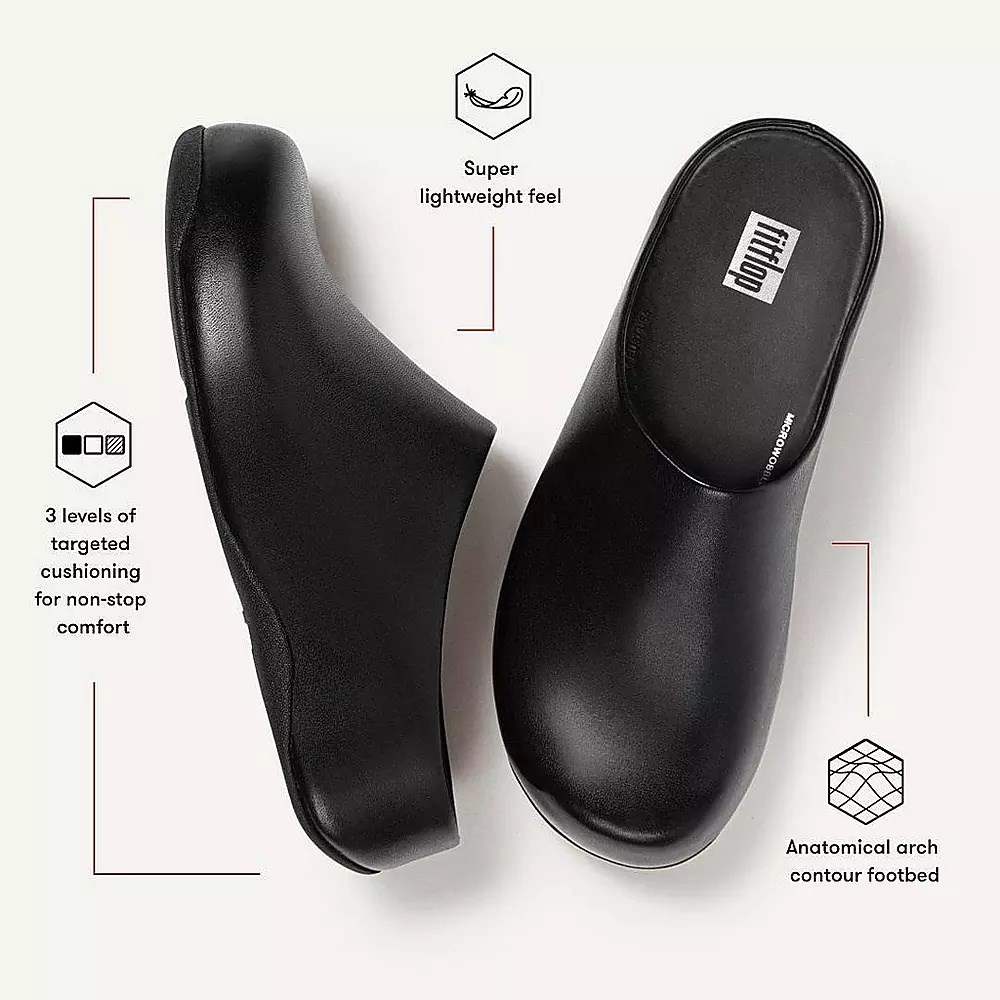 Fitflop SHUV Lær Tresko Dame Svarte | 501827-Q