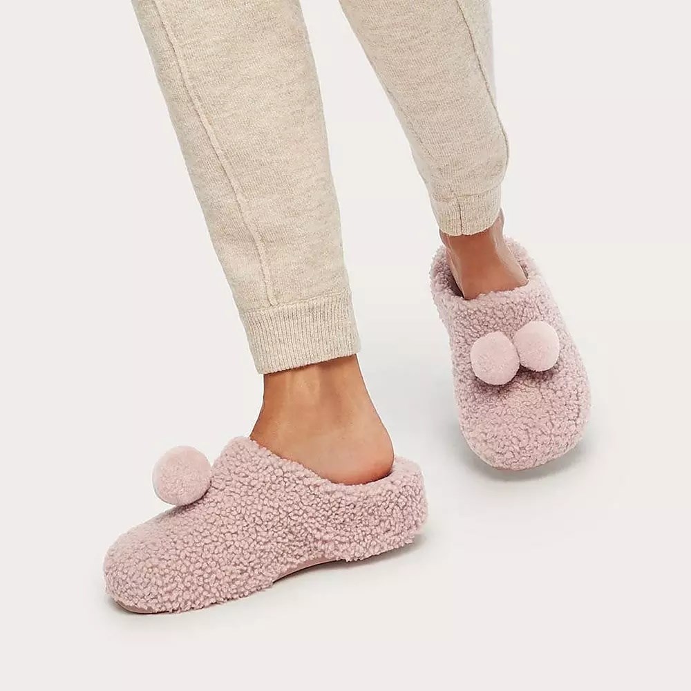 Fitflop SHUV Pom-Pom Shearling Clog Tøfler Dame Rosa | 692430-J