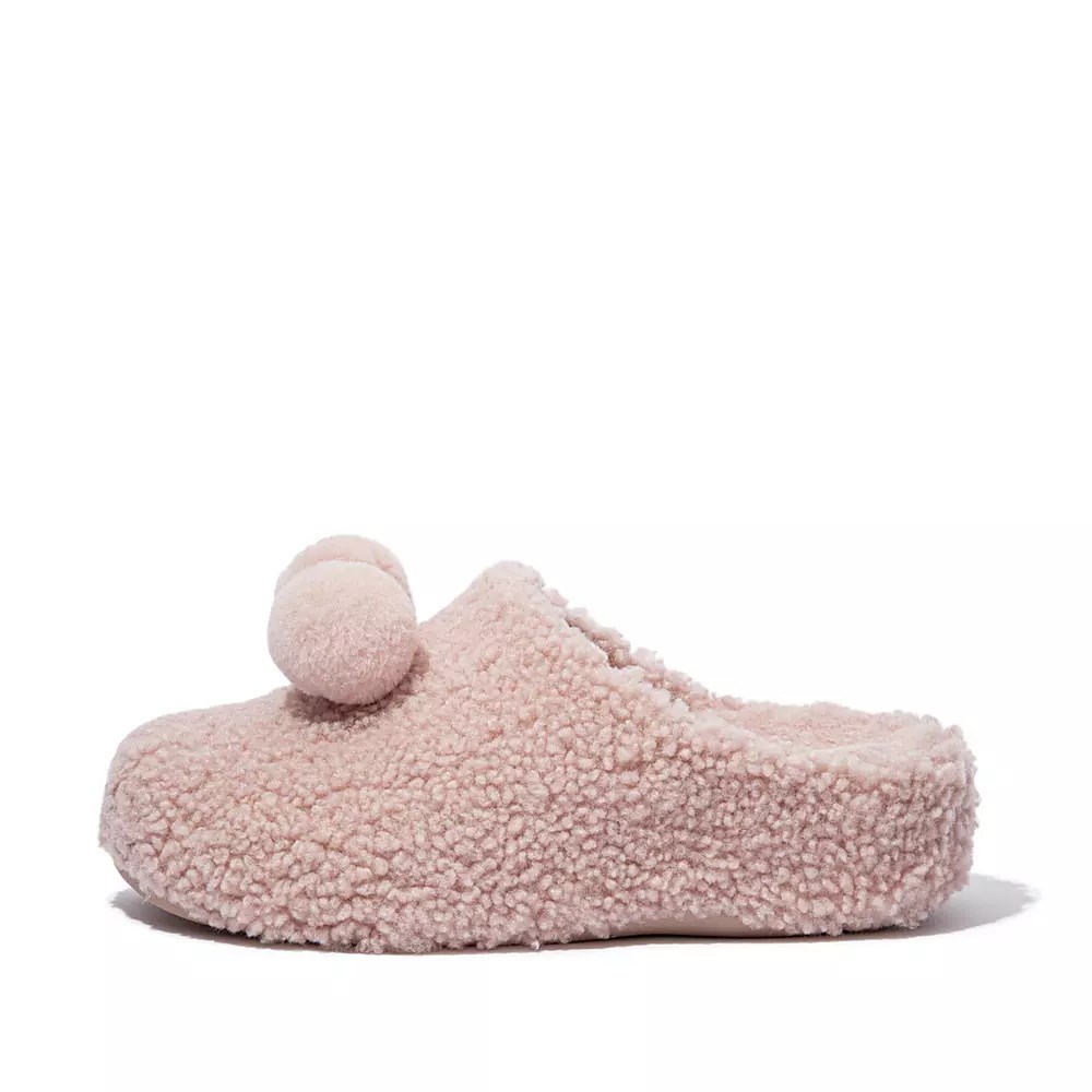 Fitflop SHUV Pom-Pom Shearling Clog Tøfler Dame Rosa | 692430-J