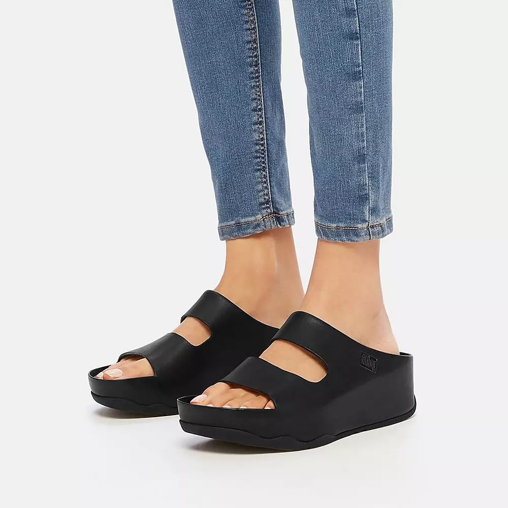 Fitflop SHUV Two-Bar Lær Badesandaler Dame Svarte | 378246-X