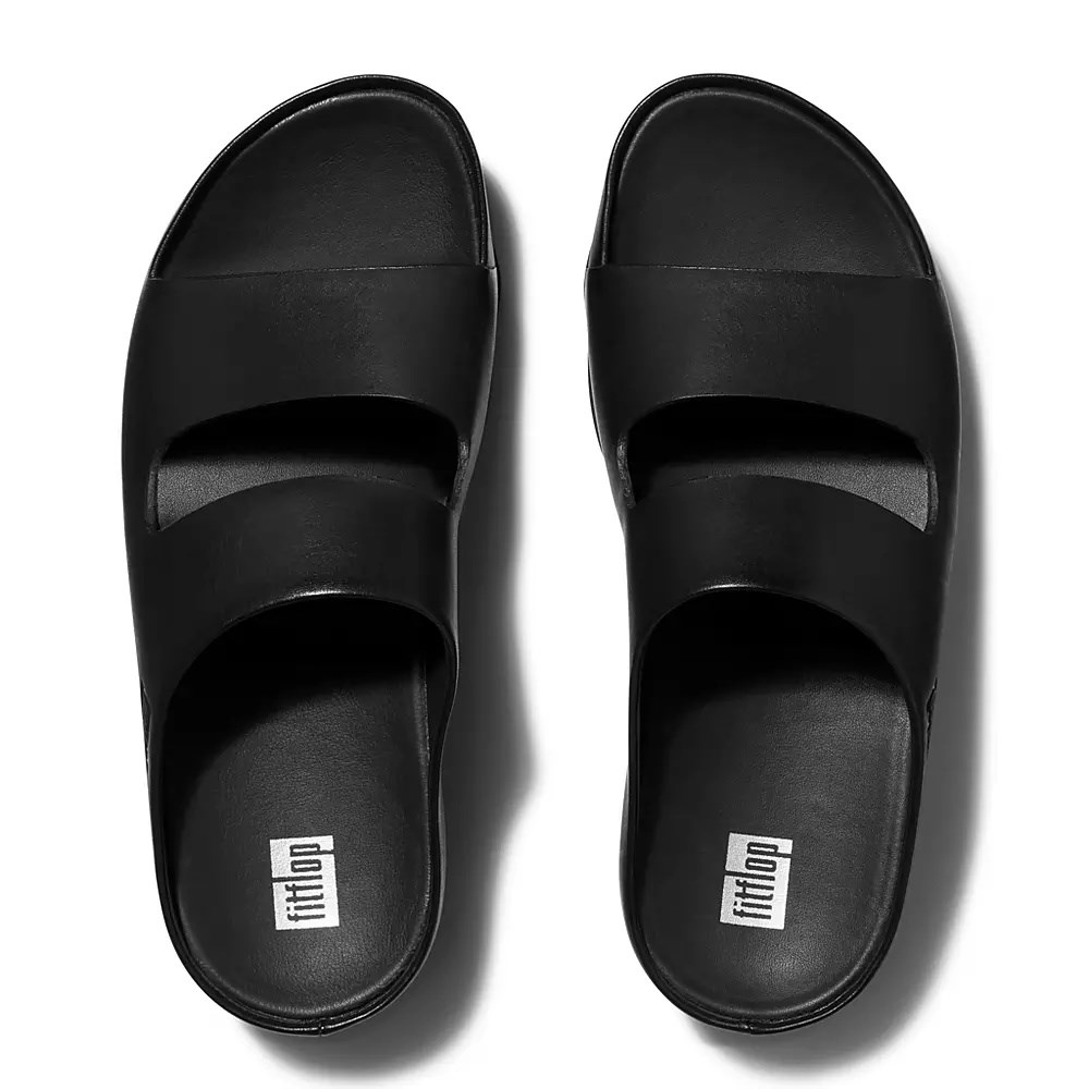 Fitflop SHUV Two-Bar Lær Badesandaler Dame Svarte | 378246-X