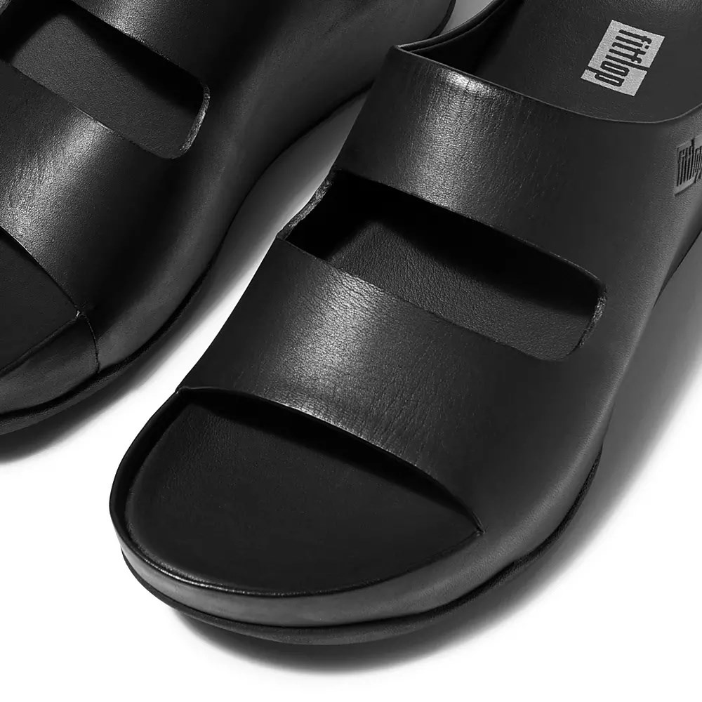 Fitflop SHUV Two-Bar Lær Badesandaler Dame Svarte | 378246-X