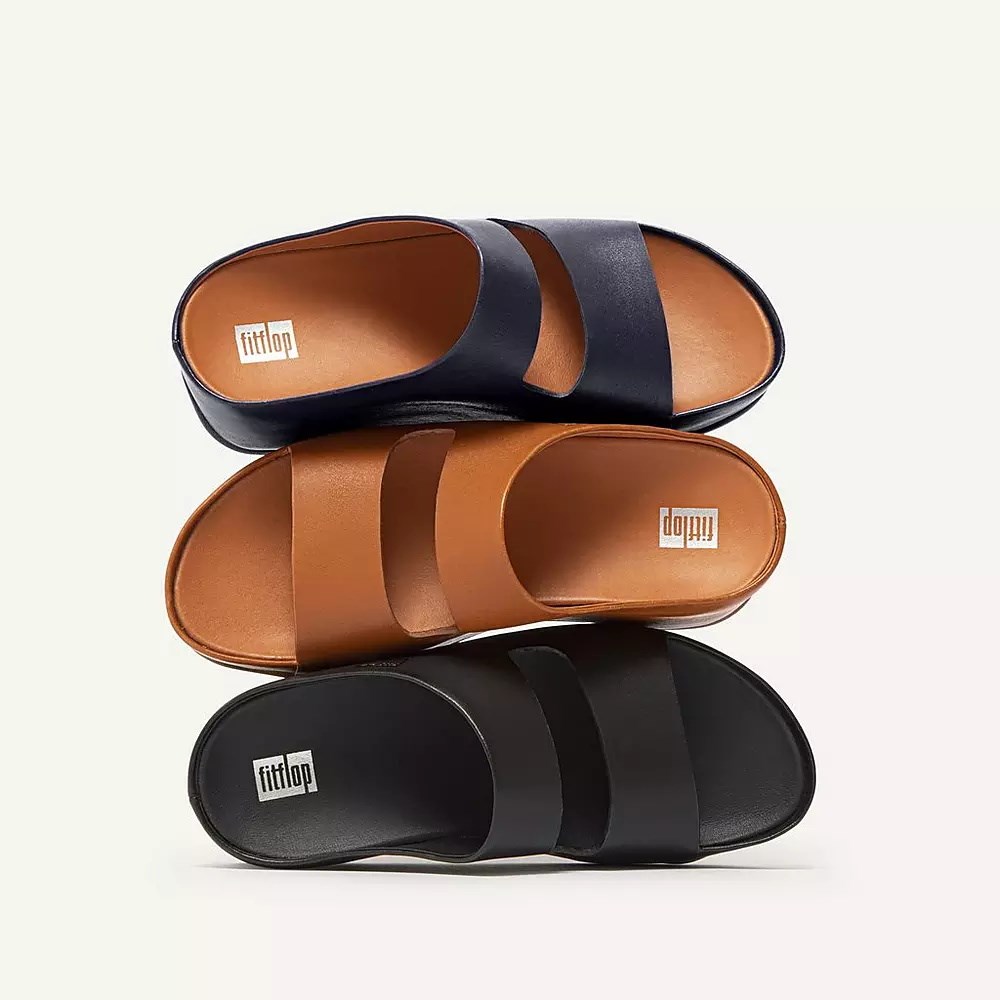 Fitflop SHUV Two-Bar Lær Badesandaler Dame Svarte | 378246-X