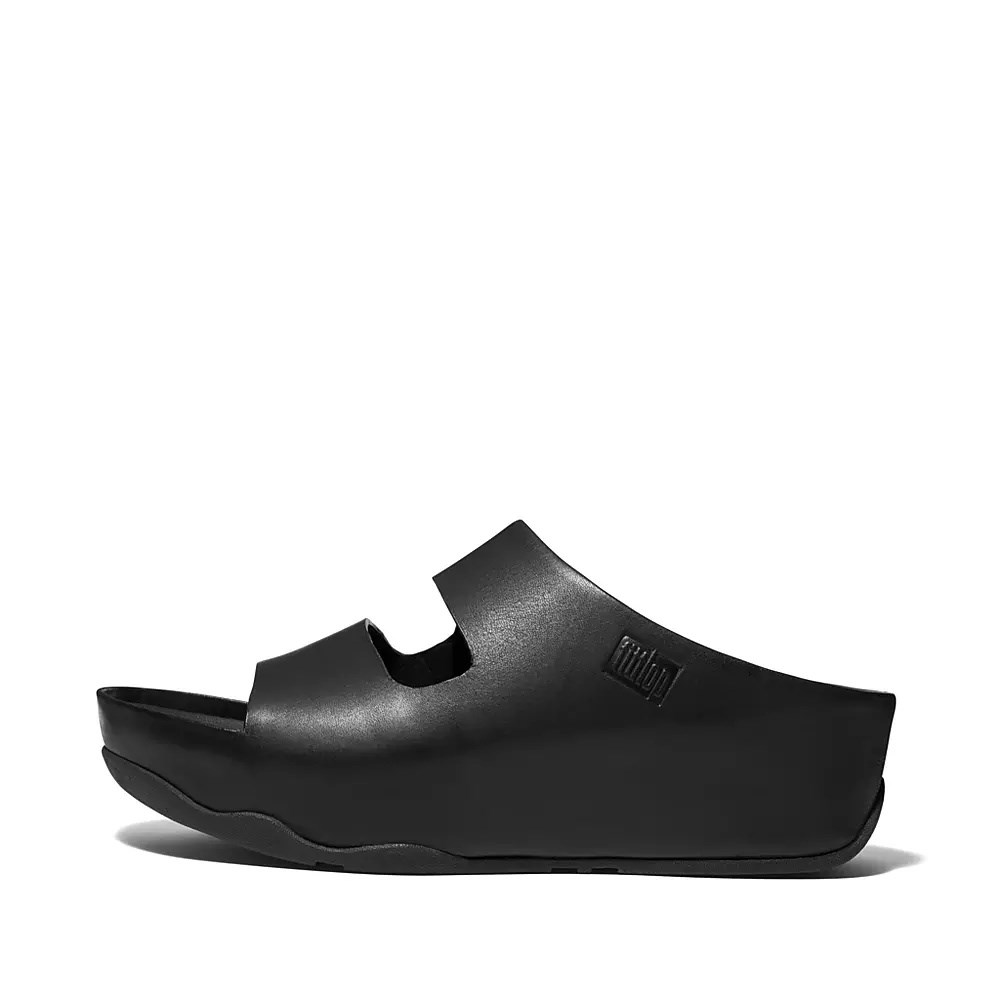 Fitflop SHUV Two-Bar Lær Badesandaler Dame Svarte | 378246-X