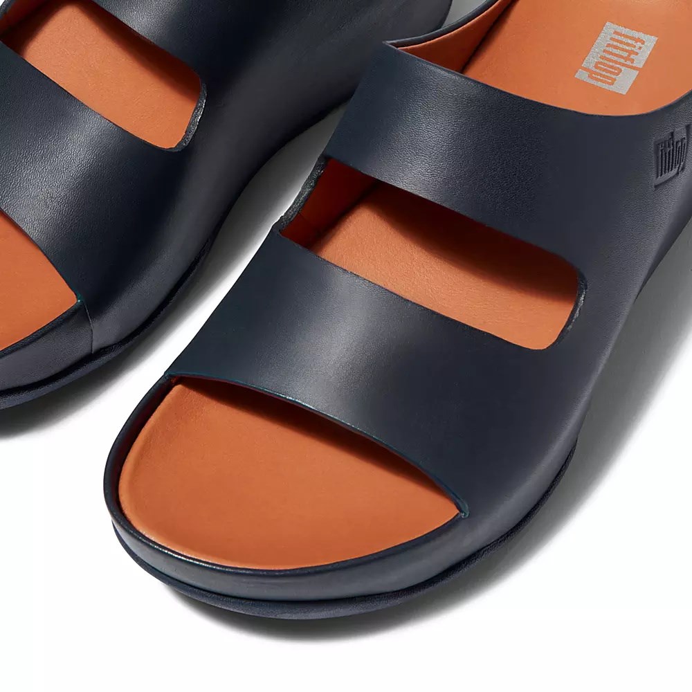 Fitflop SHUV Two-Bar Lær Badesandaler Dame Marineblå | 387506-I