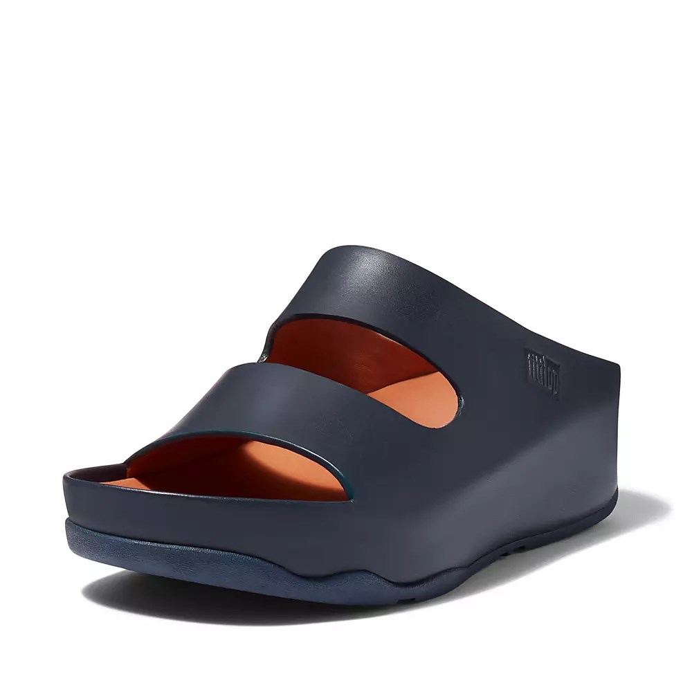 Fitflop SHUV Two-Bar Lær Badesandaler Dame Marineblå | 387506-I