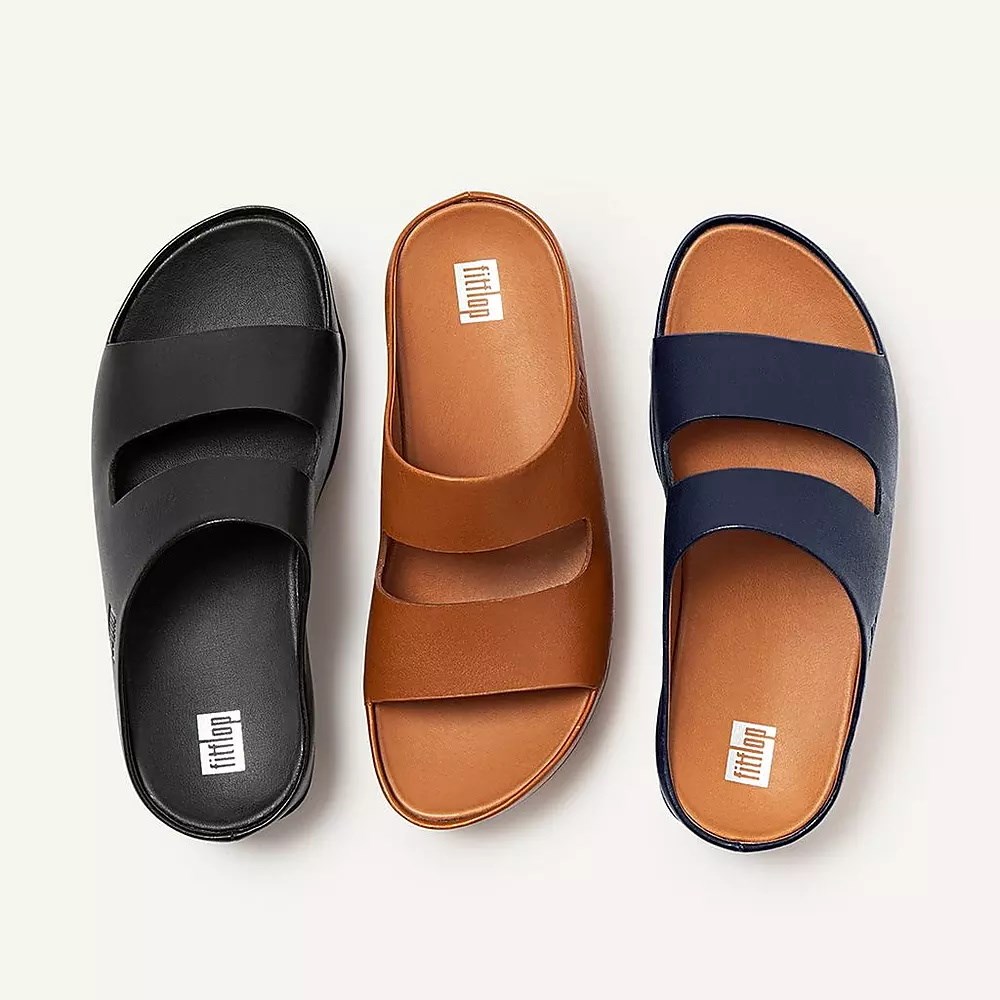 Fitflop SHUV Two-Bar Lær Badesandaler Dame Marineblå | 387506-I