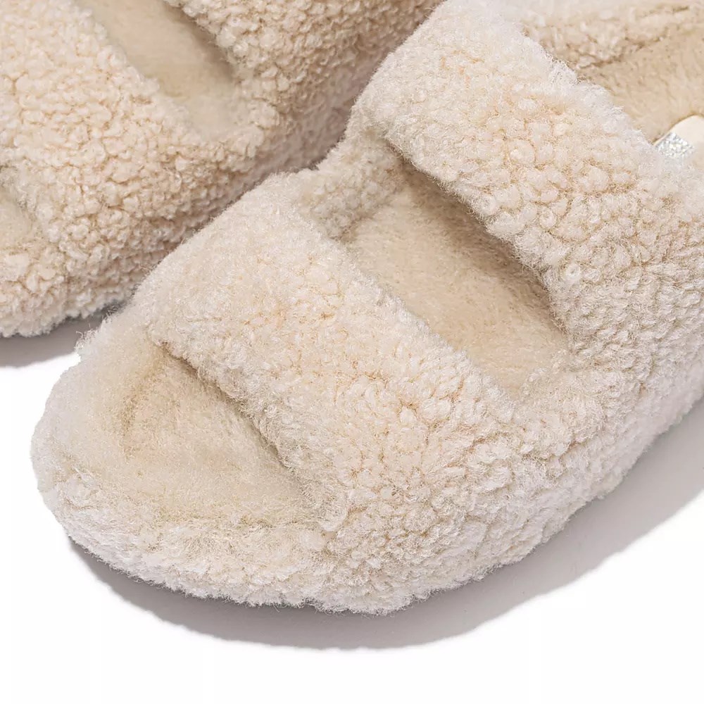 Fitflop SHUV Two-Bar Shearling Badesandaler Dame Pisket Krem | 619785-E