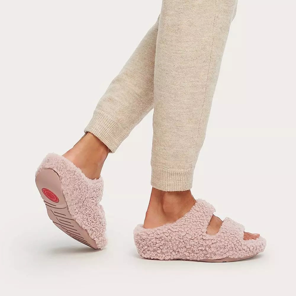 Fitflop SHUV Two-Bar Shearling Badesandaler Dame Rosa | 946758-M