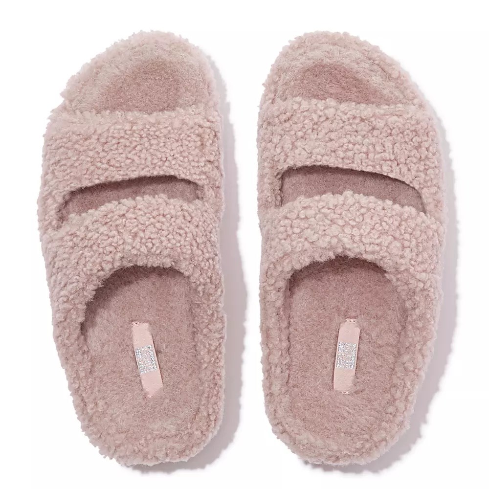 Fitflop SHUV Two-Bar Shearling Badesandaler Dame Rosa | 946758-M