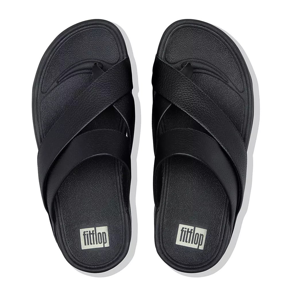 Fitflop SLING Lær Tå-Post Sandaler Herre Svarte | 687240-F