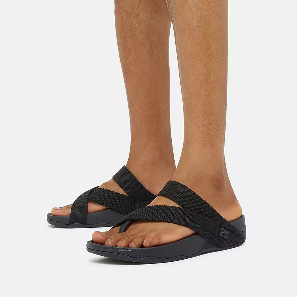 Fitflop SLING Weave Tå-Post Sandaler Herre Svarte | 620481-C