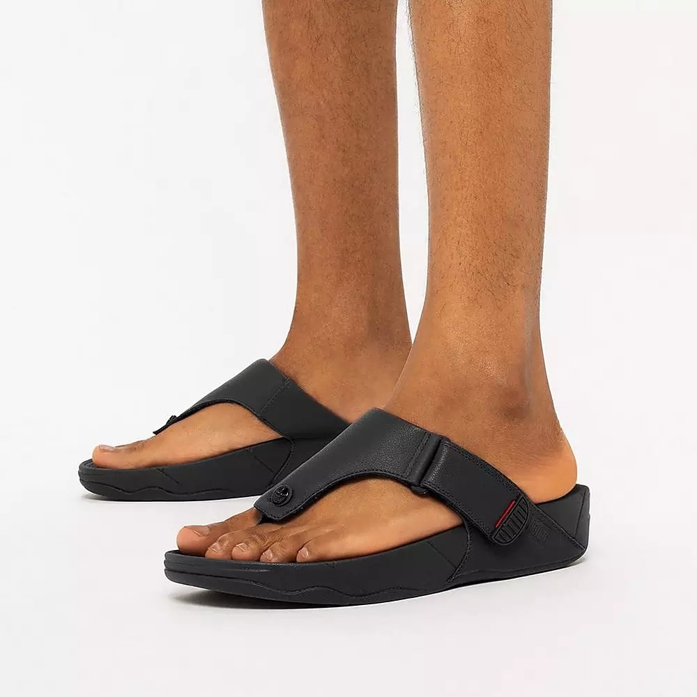 Fitflop TRAKK II Lær Tå-Post Sandaler Herre Svarte | 012375-W