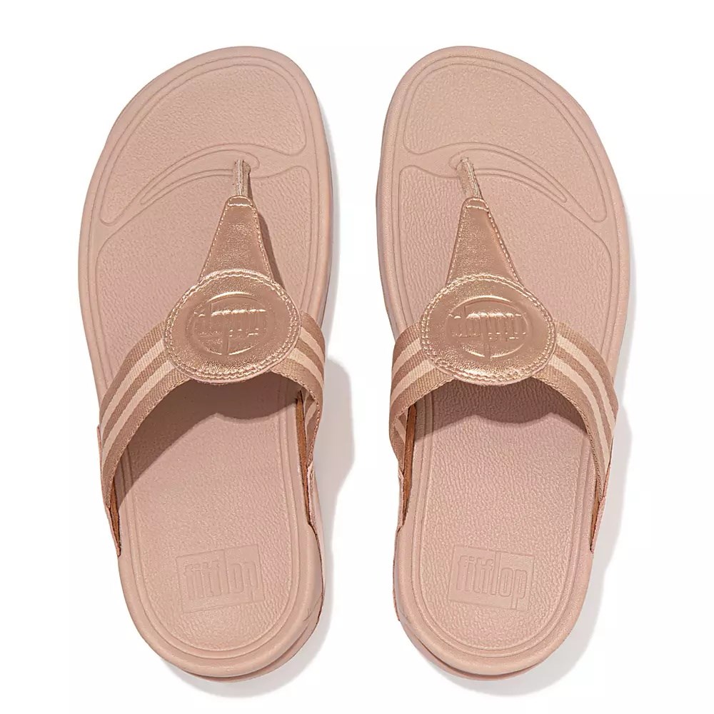 Fitflop WALKSTAR Webbing Tå-Post Sandaler Dame Rosa Gull | 840357-A