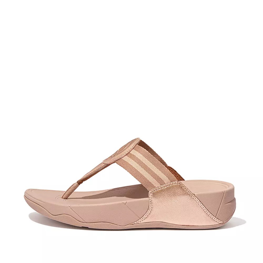 Fitflop WALKSTAR Webbing Tå-Post Sandaler Dame Rosa Gull | 840357-A